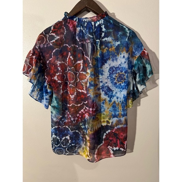 Alice + Olivia Red and Blue Ruffled Blouse with Mandarin Collar nwt - Picture 2 of 6